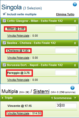 Una tripla da 514 € sulla Champions di Martedì Una tripla da 514 € sulla Champions di Martedì