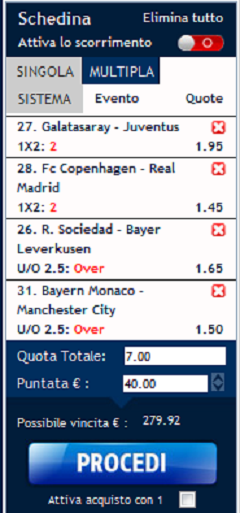 scommessa pronta champions