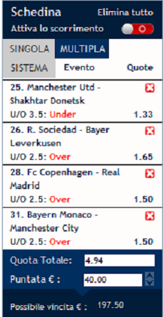 scommessa pronta champions league