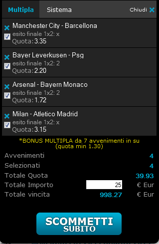 schedina pronta champions league