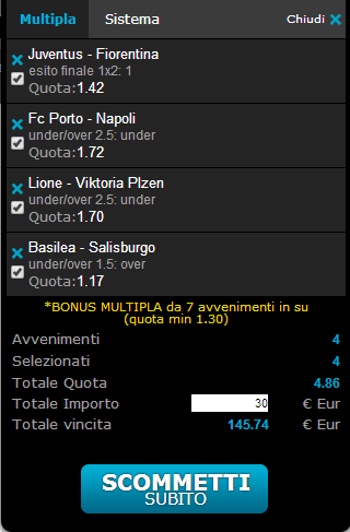 schedina pronta europa league