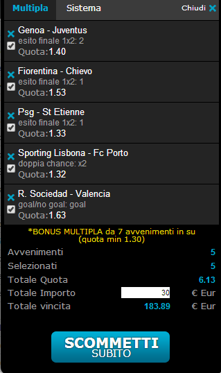 scommessa domenica sera