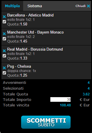 scommessa vincente champio