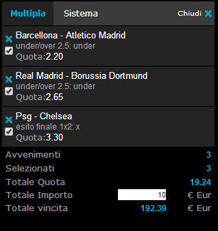 schedina pronta champions league