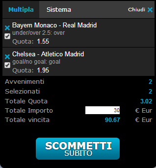 scommessa pronte champions league