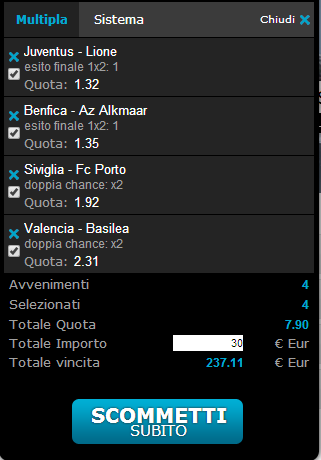 schedine pronte europa league