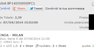 Seconda Combobet vincente Genoa-Milan 06 Aprile 2014