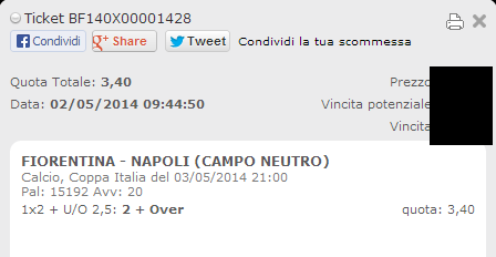 Scommessa vincente finale coppa italia