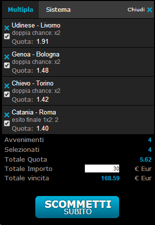 schedine pronta di domenica