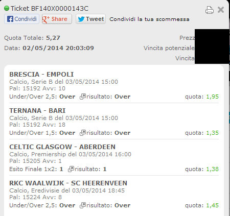 scommessa vincente di domenica