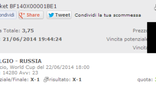 Scommessa Vincente Belgio Russia 22-06-2014 Mondiali 2014