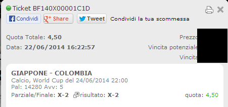 Scommessa Vincente mondiali 24-06-2014
