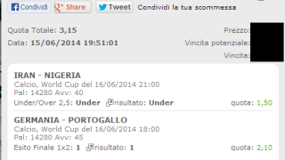 Scommessa vincente Mondiali 16-06-2014