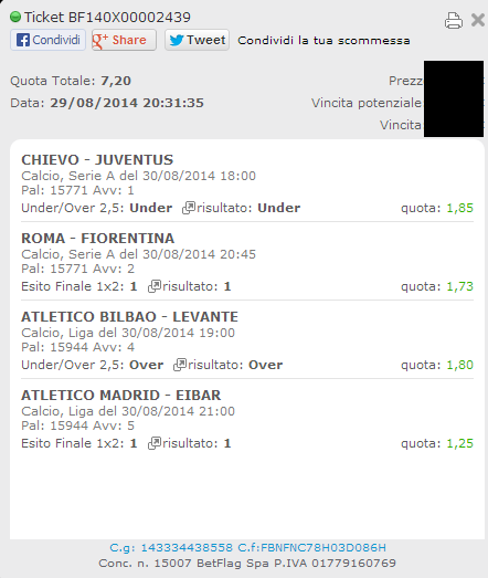 ricevuta scommessa vincente