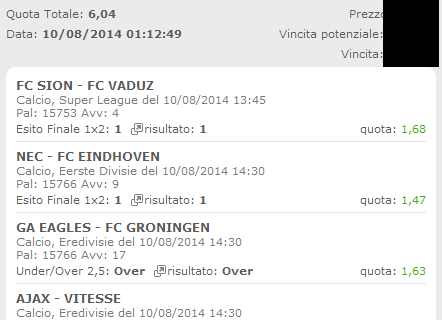 Scommessa Vincente 10 Agosto 2014 Pronostici Misti