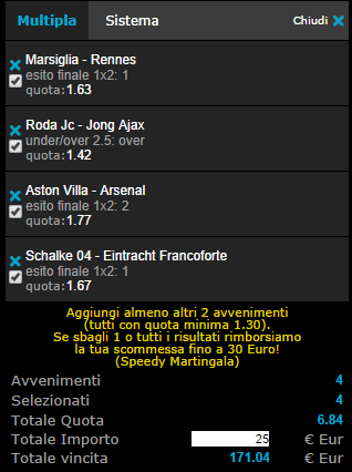 prima scommessa sabato