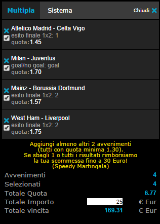 seconda scommessa di sabato