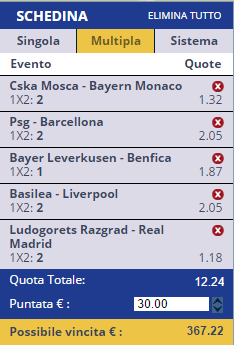 seconda scommessa champions league