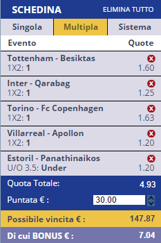 schedina pronta europa league