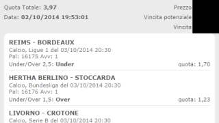 La schedina vincente del 03-0ttobre 2014