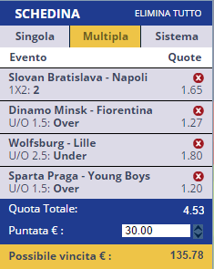 scommessa pronta europa league