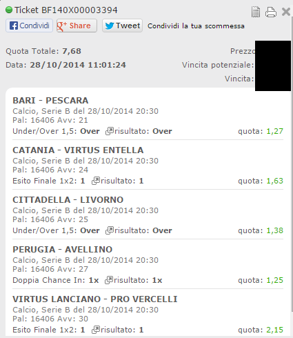 Scommessa Vincente serie b 