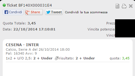 Combobet vincenti 25 e 26 Ottobre 2014 Combobet vincenti 25 e 26 Ottobre 2014