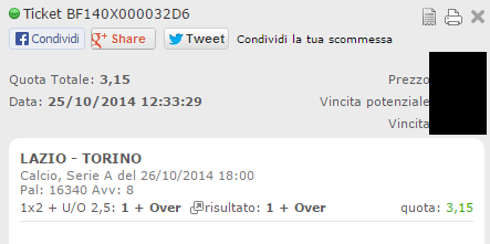 Combobet vincenti 25 e 26 Ottobre 2014 Combobet vincenti 25 e 26 Ottobre 2014