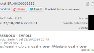 Combobet Vincente anticipo serie a Sassuolo-Empoli del 28-10-2014 Combobet Vincente anticipo serie a Sassuolo-Empoli del 28-10-2014