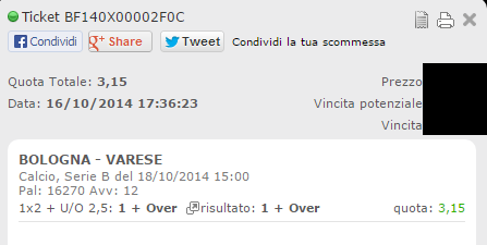 Combobet Vincenti sabato 18-10-2014 Combobet Vincenti sabato 18-10-2014