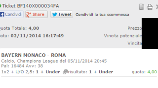 Scommessa Vincente Bayern Monaco-Roma del 05-11-2014