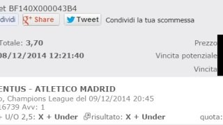 Combobet vincente Juventus-Atletico Madrid 09-12-2014