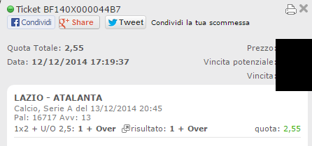 Scommesse Vincenti Sabato 14-12-2014