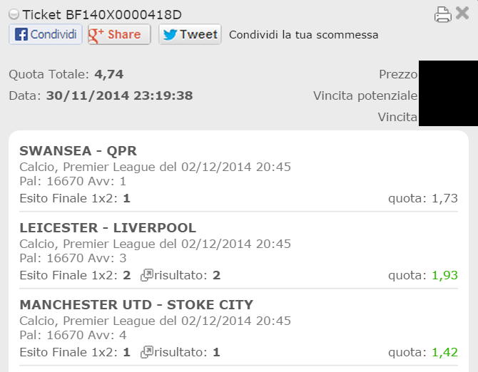 scommessa vincente premier league