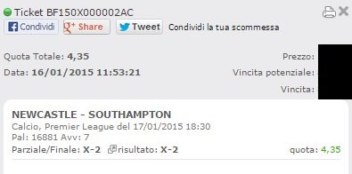 Scommesse Vincenti Sabato 17 Gennaio 2015