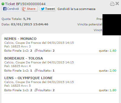 scommessa vincente 04-01-2015