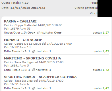 Scommesse Vincenti 14-01-2014
