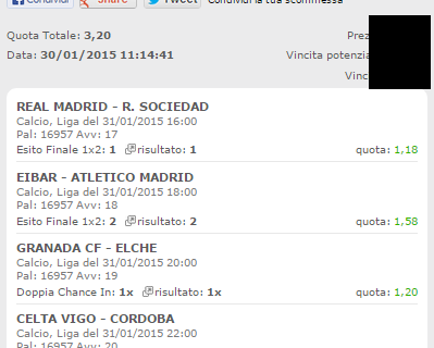 Scommesse Vincenti 31-01 e 01-02-2015