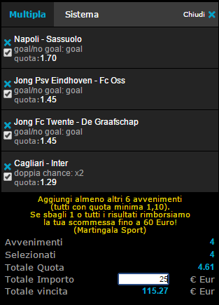 scommessa lunedì 23-02-15