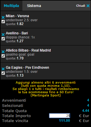 schedina sabato 7 marzo 2015