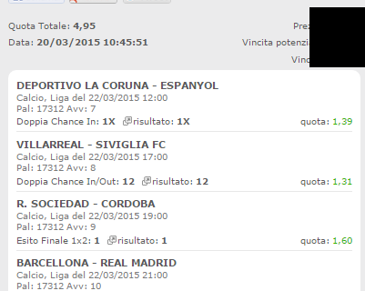 Scommesse Vincenti Domenica 22-03-2015