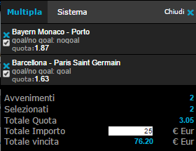 scommessa pronta champions league