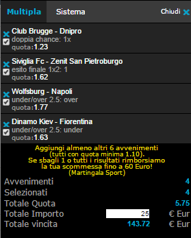 schedina pronta europa league