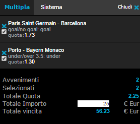 scommessa pronta champions league