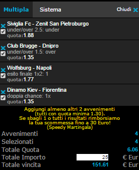 scommessa pronta europa league