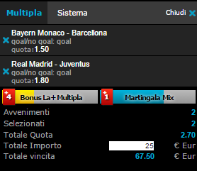 scommessa pronta champions league 