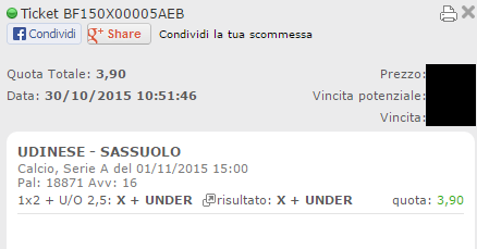 combo vincente udinese-sassuolo