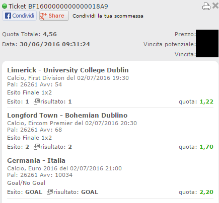 scommessa vincente 02-07-16