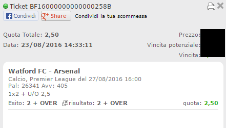 combo vincente watford-arsenal