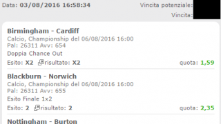 Scommesse vincenti 06-08-16